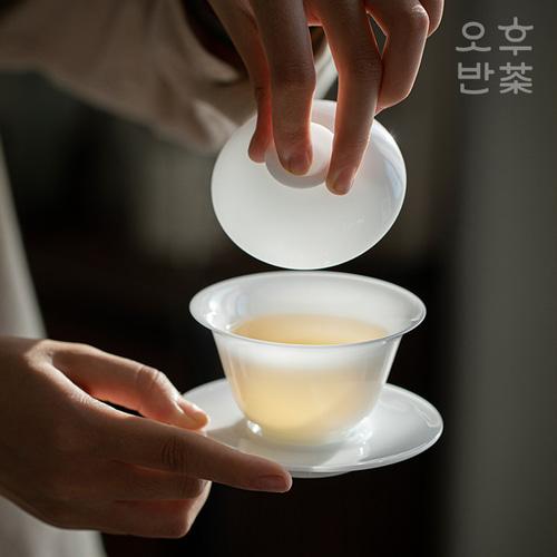 덕화 얇은 백자 개완 경덕진 개완배 찻잔 다도 세트 130ml