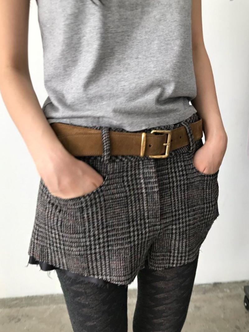 느루아 고퀄리티 위아 모직 반바지 겨울 3부 울100 컷팅 체크 숏팬츠 (그레이 브라운)