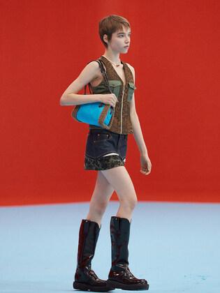 (WOMEN) LEOPARD COMBINATION ZIP-UP VEST atb825w(KHAKI)