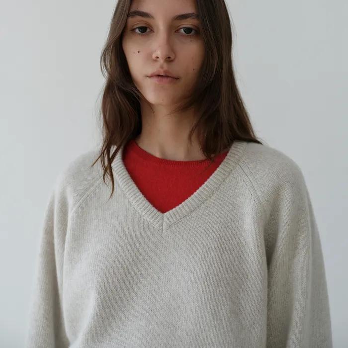 Cashmere blended v-neck knit (Oatmeal)