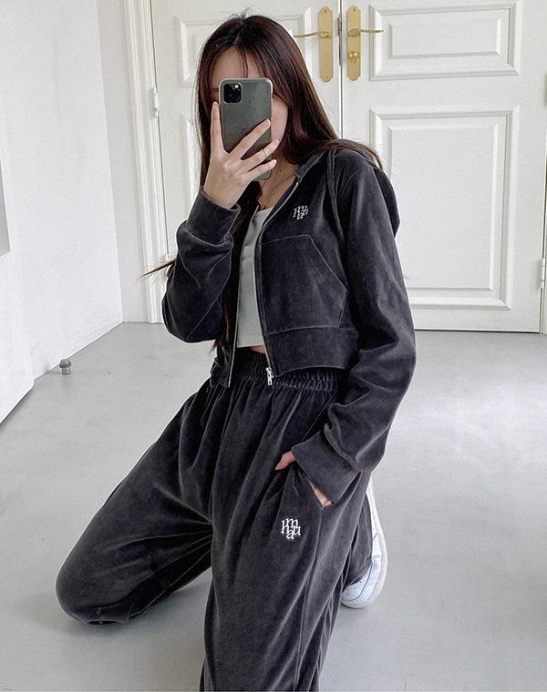 무아무아 [SET] 벨벳 트레이닝 후드집업 팬츠 셋업