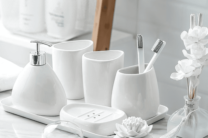 호텔 도자기 욕실 용품 디스펜서 양치컵 5개 세트 화이트