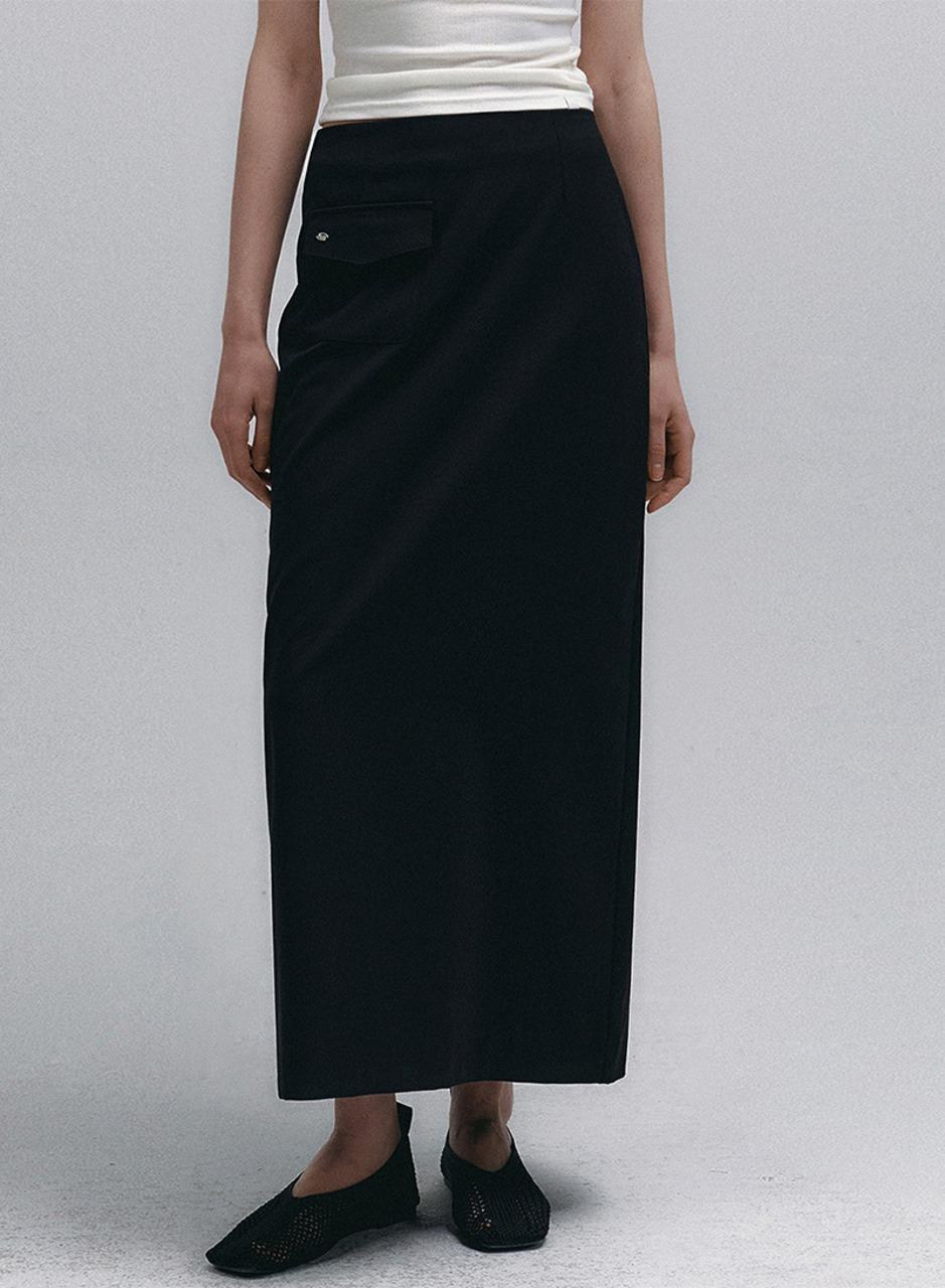 [니브] Flap Pocket Long Skirt (Black)