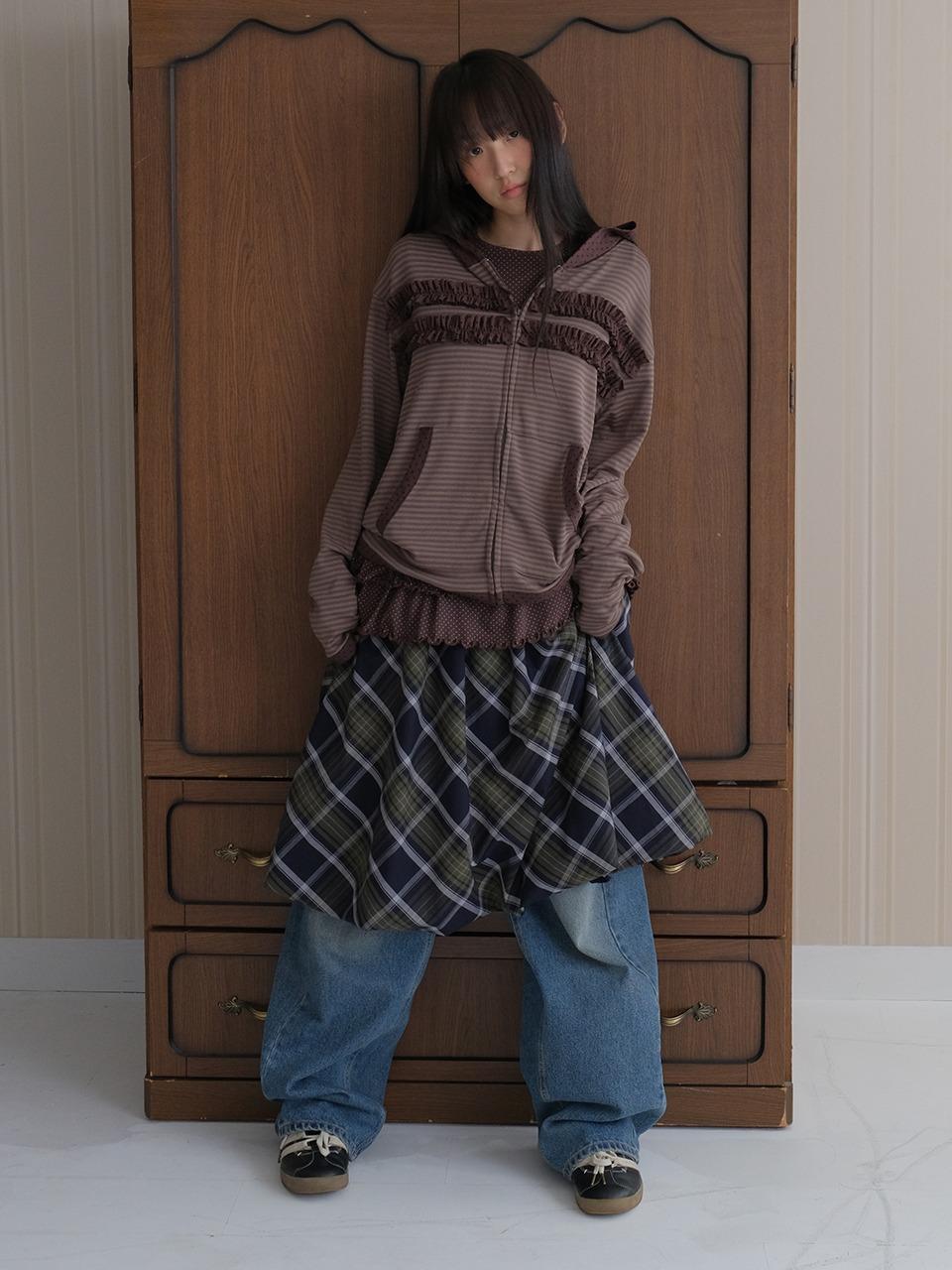 Puff check midi skirt_green