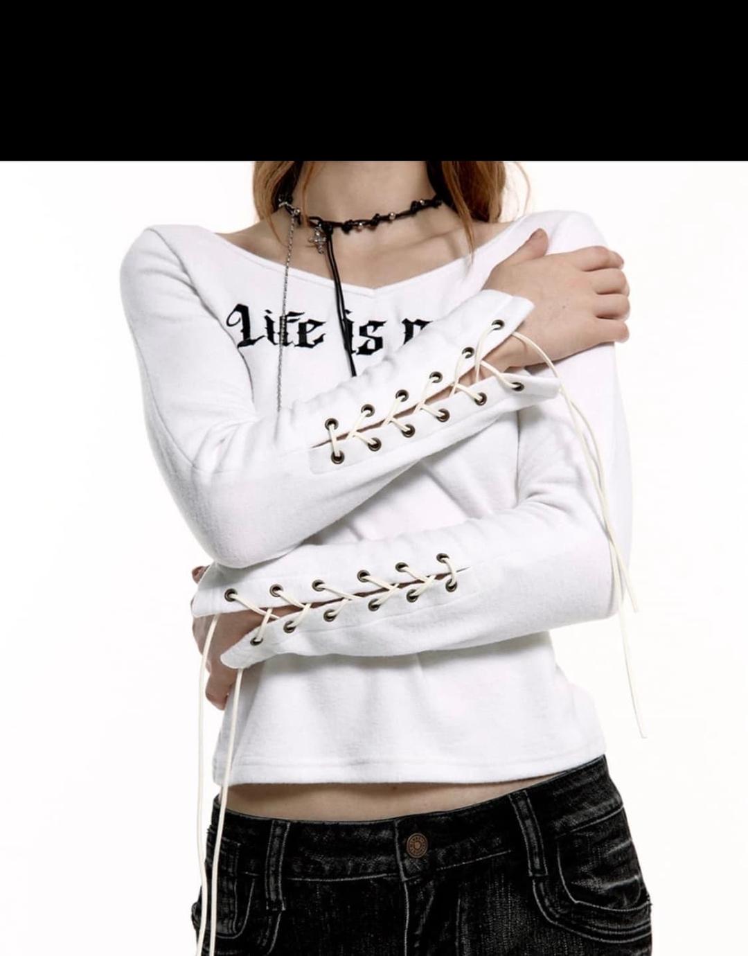 ((유일매물)) 러프넥 브러쉬드 아일렛 슬리브 화이트 펑크깔 | 후루츠패밀리