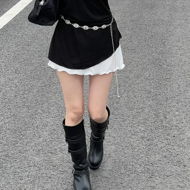보헤미안 레이어드 플라워 엔틱 체인 실버 벨트