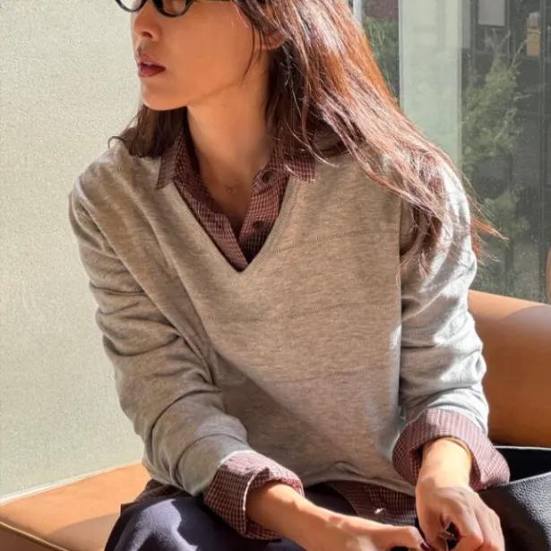 LIVA V NECK KNIT_LIGHT GREY