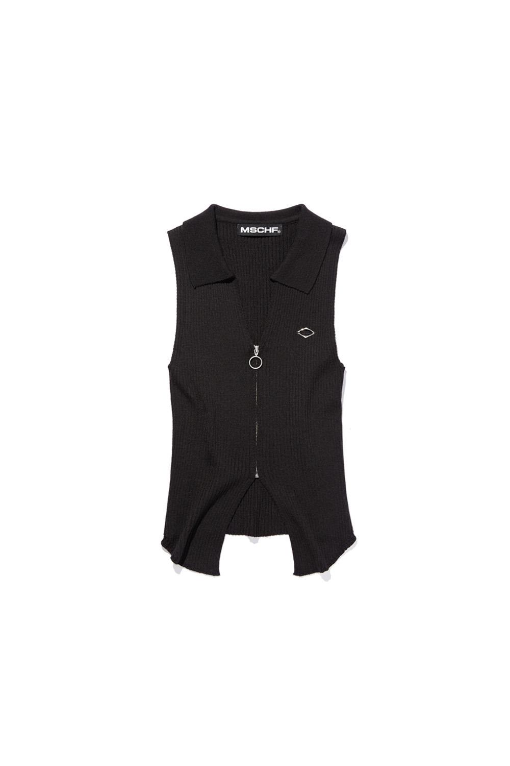 KNITTED TWO TONE SLEEVELESS_BLACK/BLACK