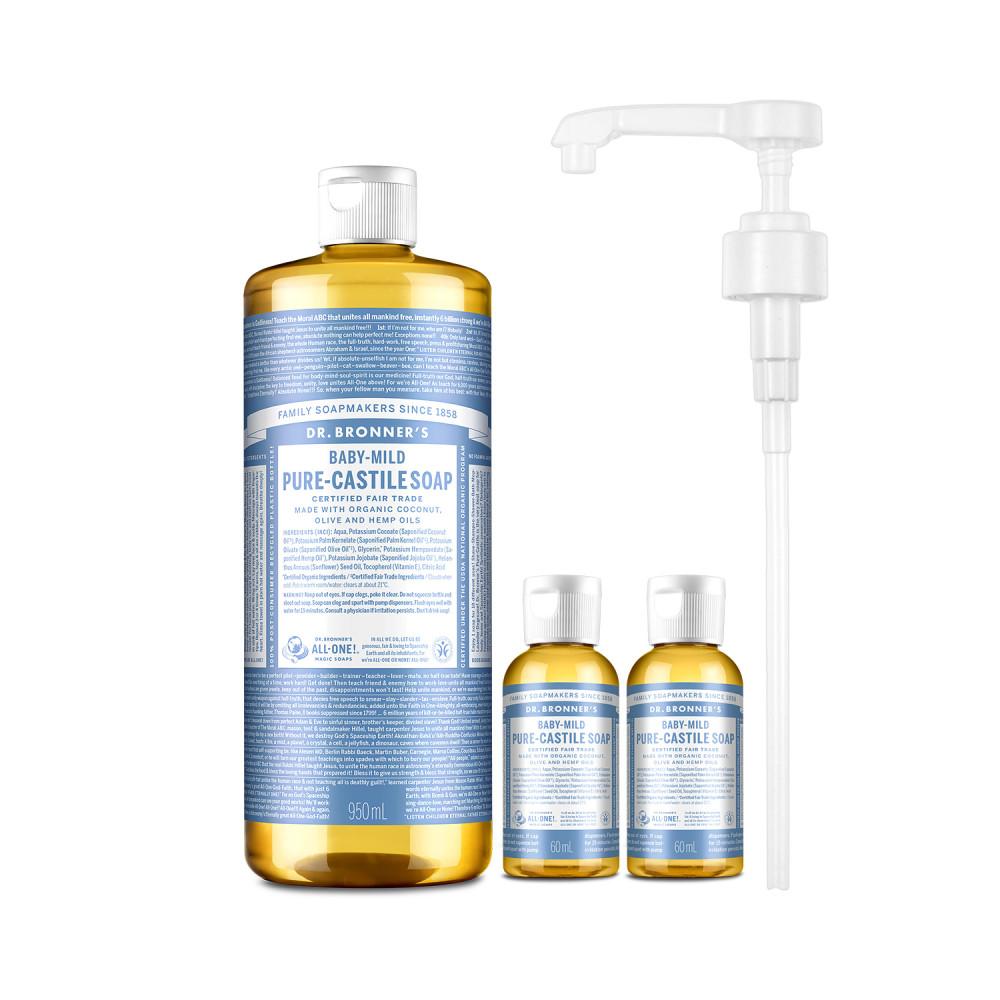 닥터브로너스 캐스틸 솝 950ml+60ml+60ml+펌프 세트 베이비