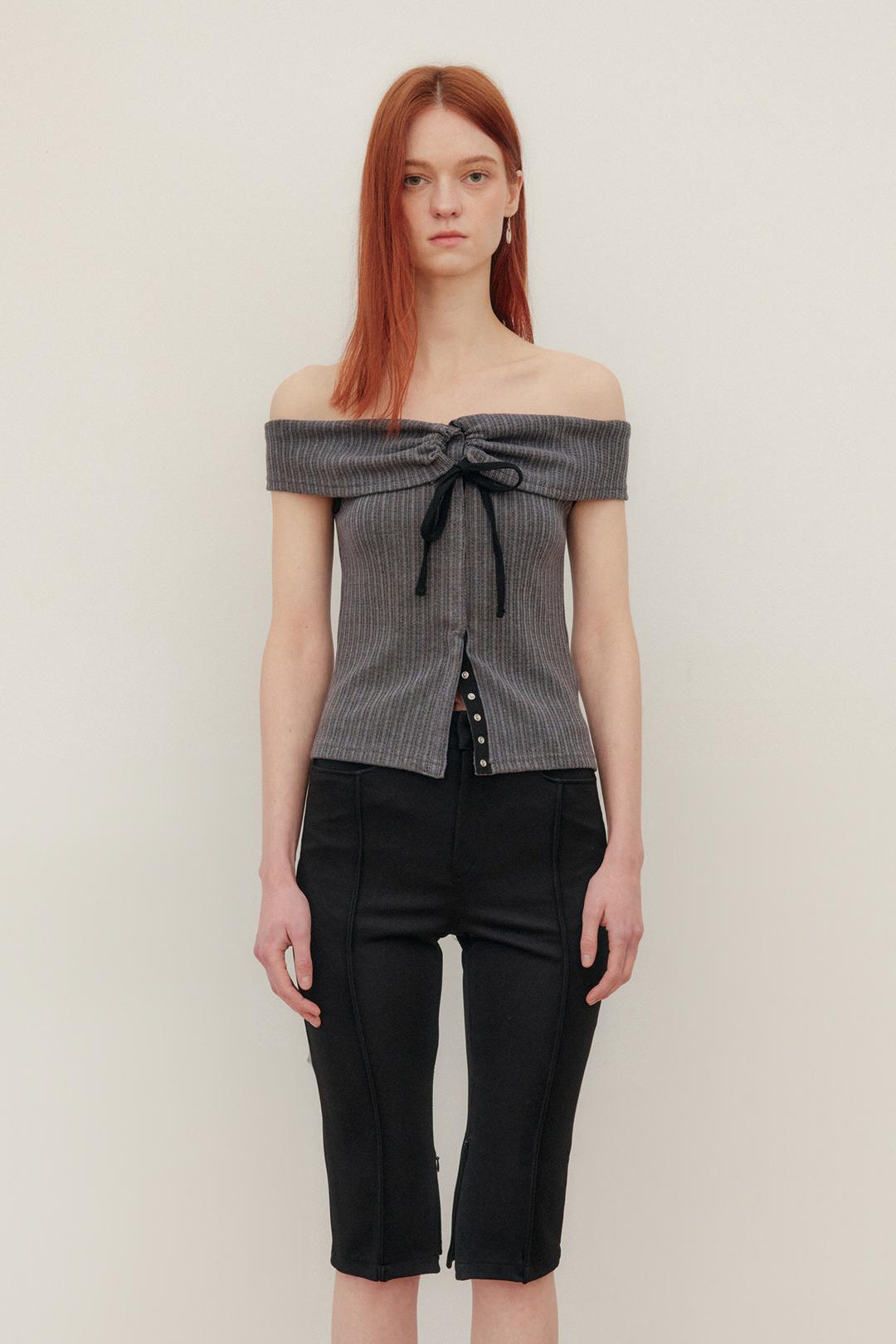 STRING OFF SHOULDER TOP - CHARCOAL