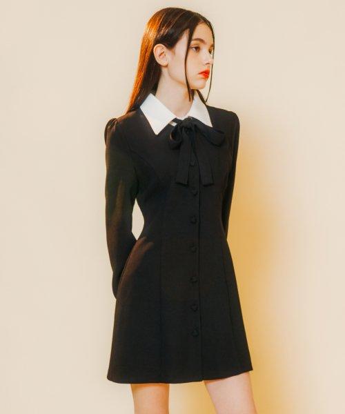 Heart Collar Ribbon Logo Dress (Black)