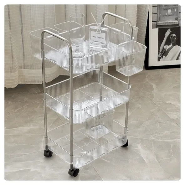 🌸바스켓 4개 증정EVENT🌸투명 아크릴 트롤리 이동식 수납 선반2단 3단 4단