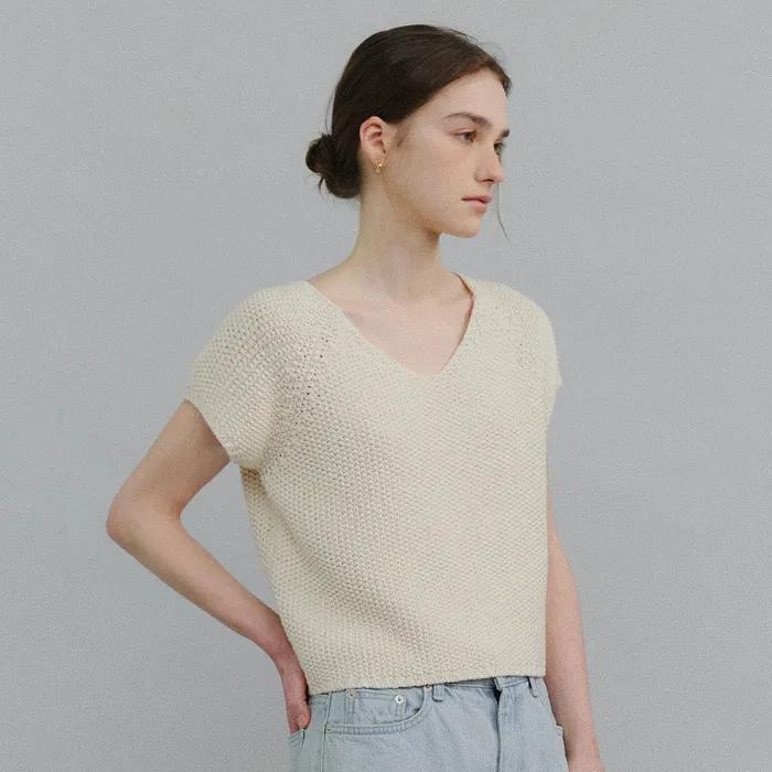 Cap sleeve V-neck knit_2colors