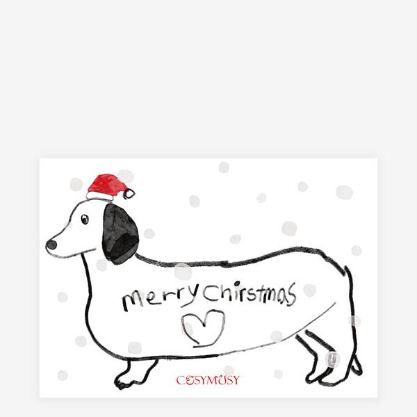 Cosymosy Christmas Card - 산타 모자를 쓴 닥스훈트