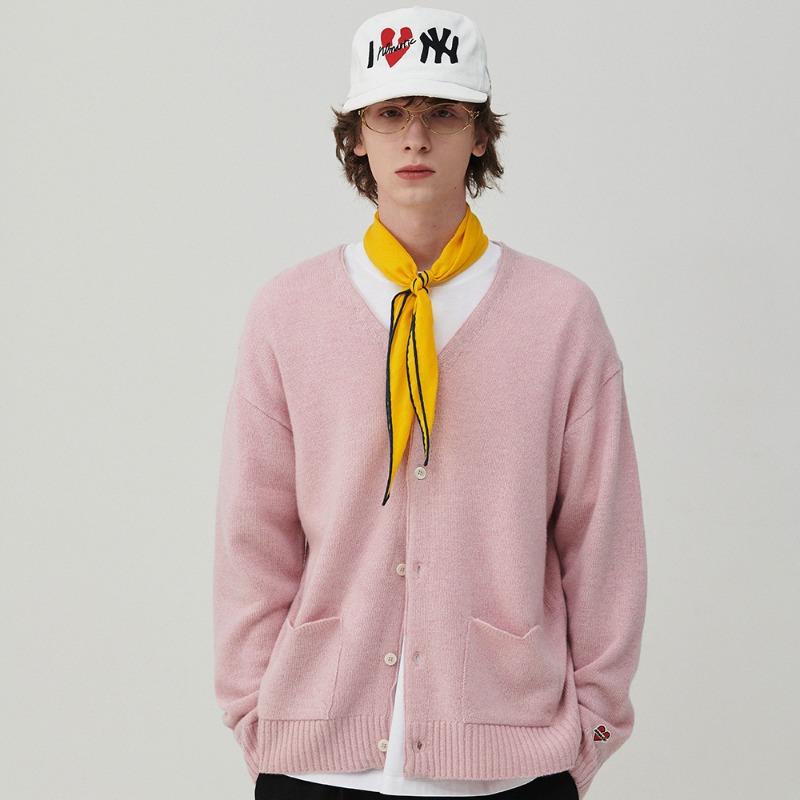 노맨틱 수퍼 파인 메리노 하트 포켓 가디건 핑크