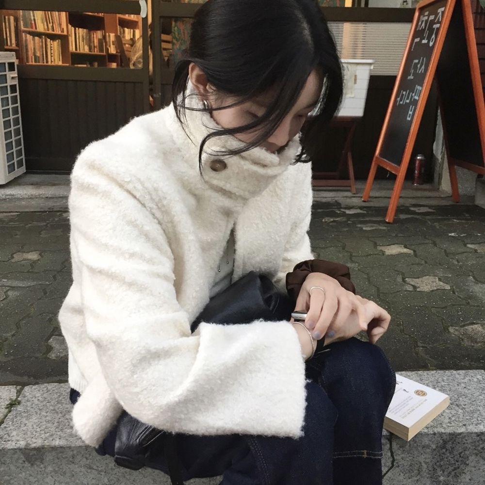 믈리예트 푸들 하이넥 숏 코트 뽀글이 집업 자켓