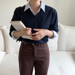 (세일) (자체제작) 로잔 레이어드 브이넥니트 (네이비)