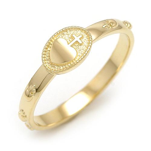 14K 18K 큰 성심 봉오리 묵주반지