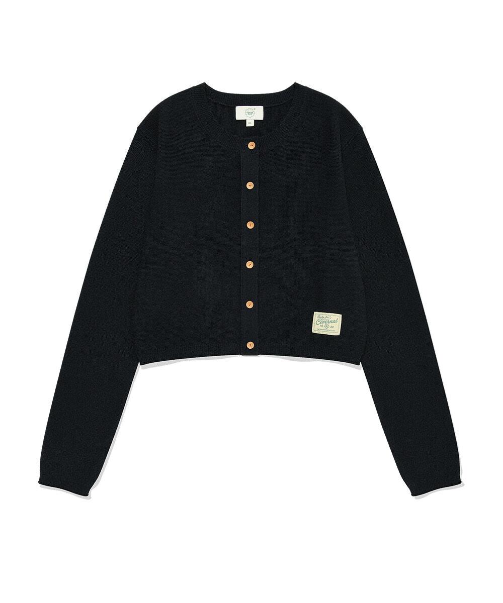 우먼 크롭 라운드 니트 가디건 네이비