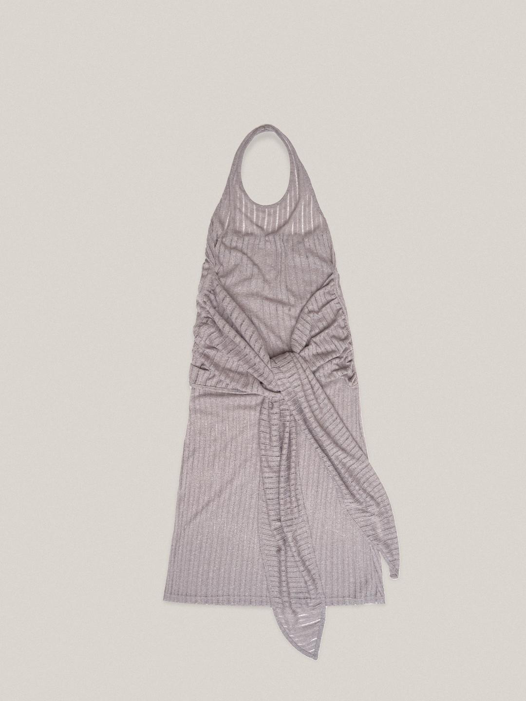 LINEN HALTER DRESS [ BROWN ]