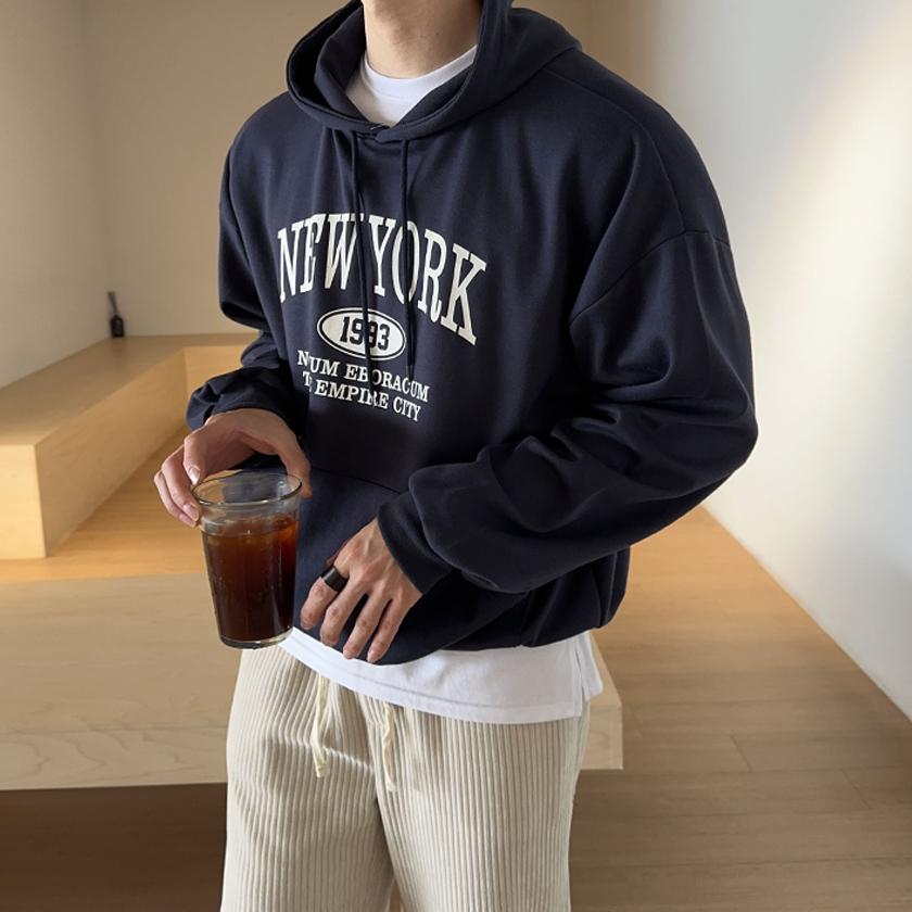 [일반/기모] 오버핏 프린팅 뉴욕 후드티