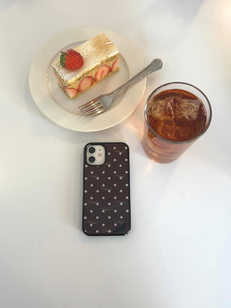 구디버디, (브라운)도트 스트레칭캣 맥세이프 아크릴 범퍼 아이폰 15프로 폰케이스