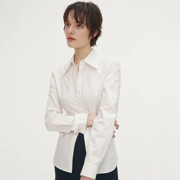 ELASTICATED COTTON SLIM-FIT SHIRT_ OFF WHITE
