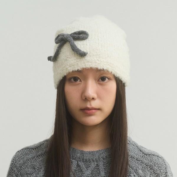 Ribbon Lettering beanie - Ivory