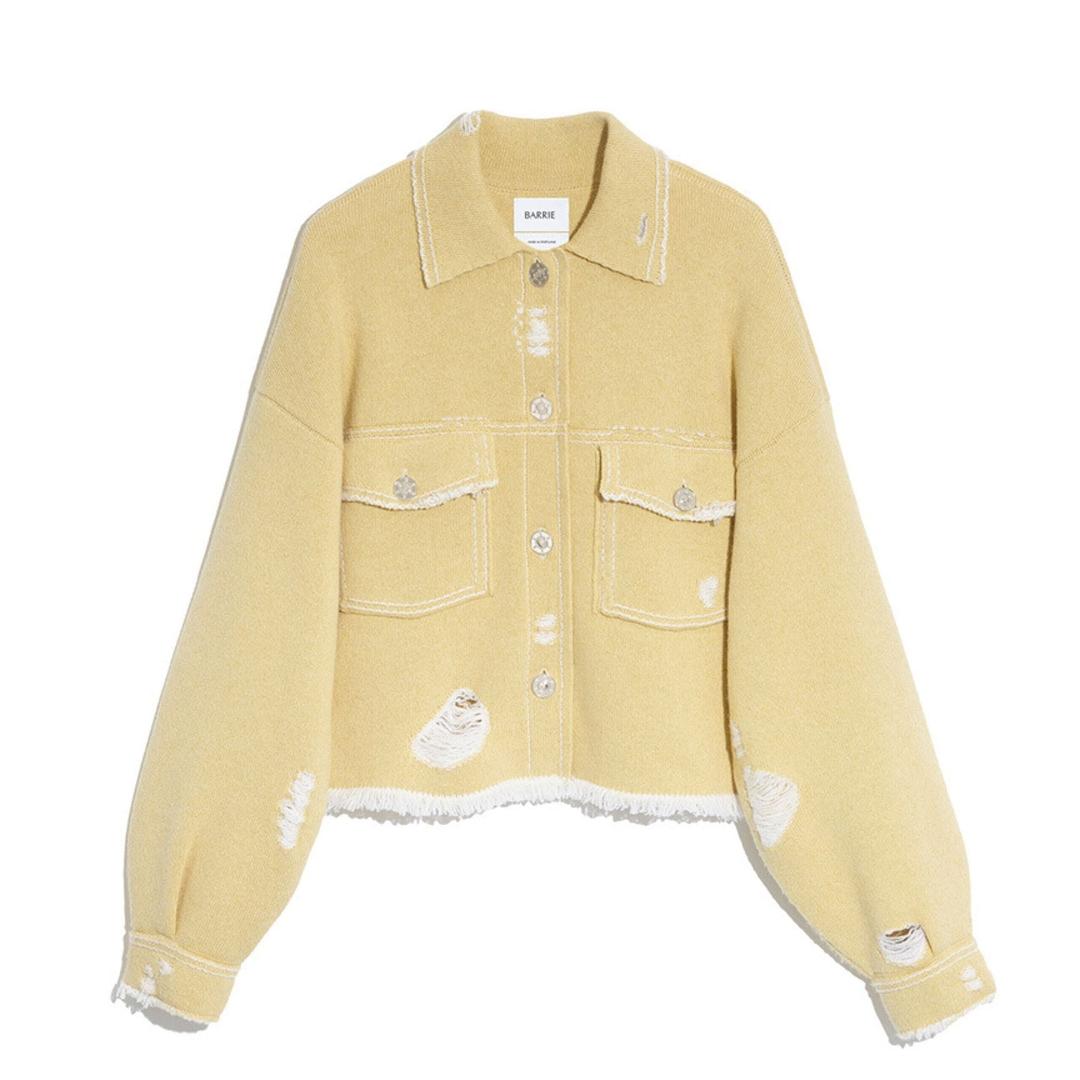 캐시미어와 면 프린지 디테일 데님 재킷 - yellow / M/L