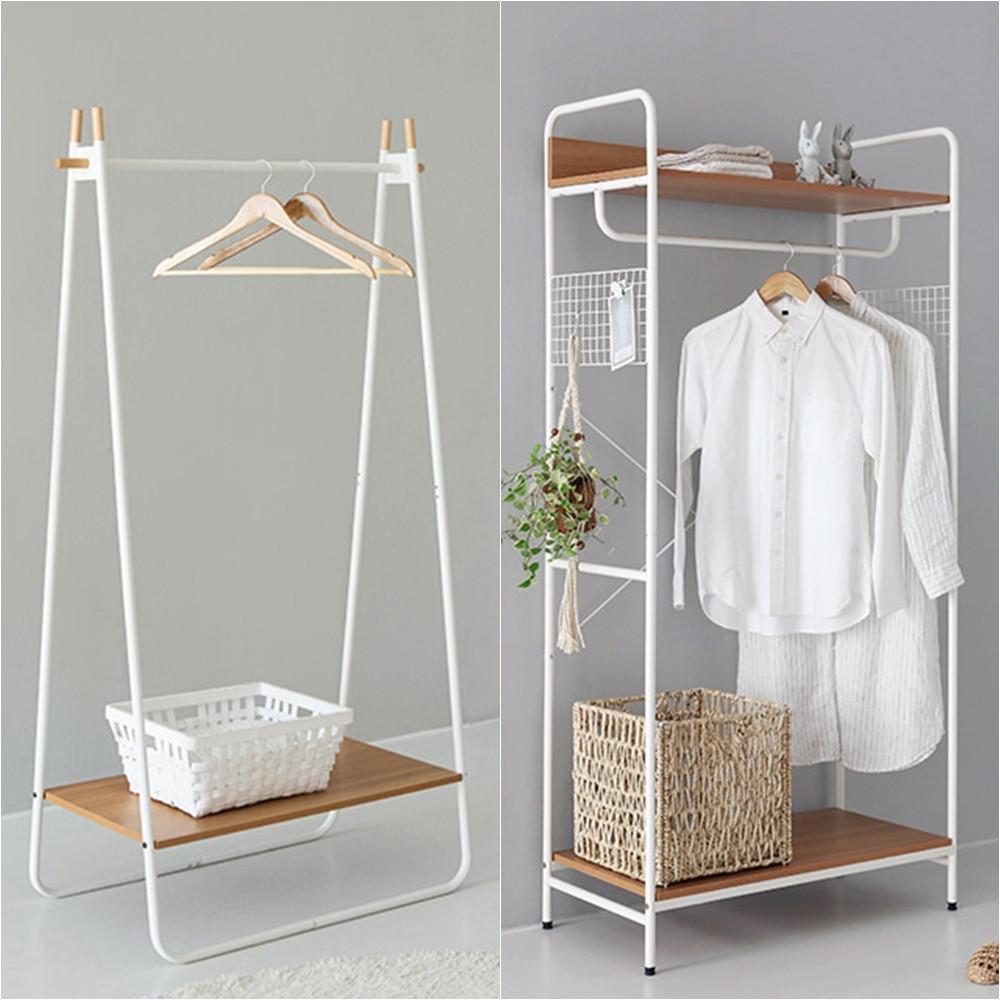 선반행거 우드 철제 스탠드옷걸이 원룸 낮은행거 틈새 미니 옷 행거 튼튼한 옷방