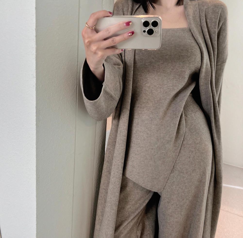 사선탑+팬츠+롱가디건 니트세트