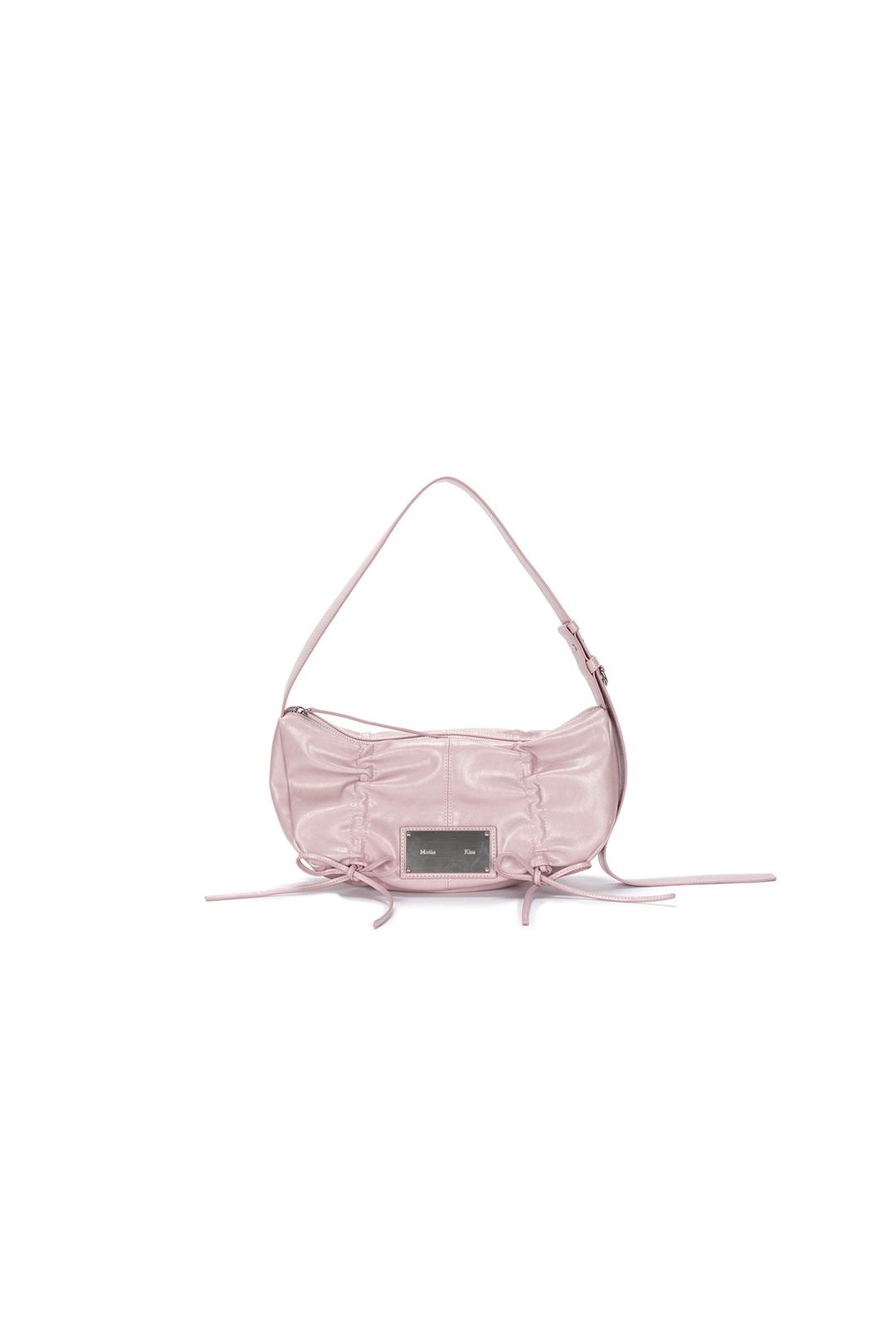 HALF SHIRRING RIBBON ROUND BAG IN PINK