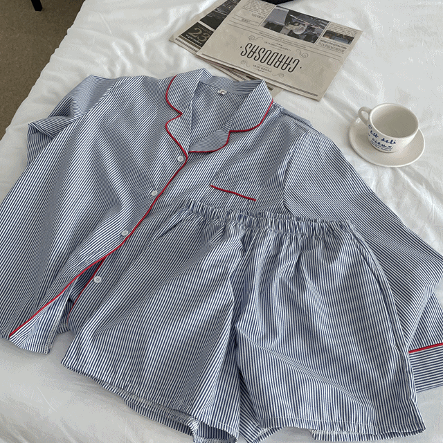 [홈웨어]페미닌 스트라이프 파자마set(긴팔+반바지)