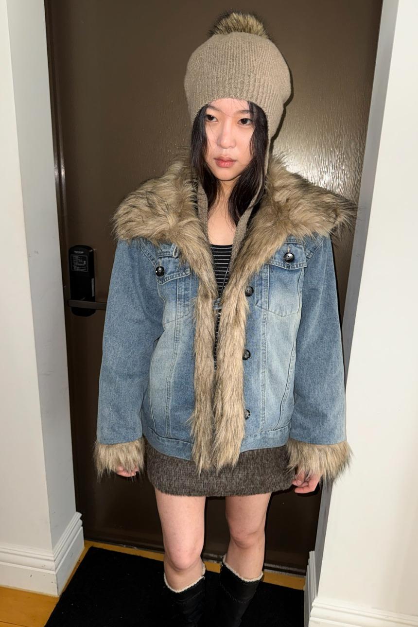 salvage fur denim jacket