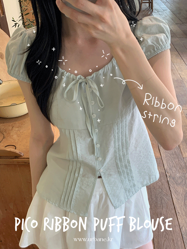 어베인 🌸봄 💕URBANE MADE💕 피코 퍼프 리본 핀턱 반팔 블라우스 (3c) /휴양지룩/휴가룩/바캉스룩/여행룩/페스티벌룩/여름블라우스