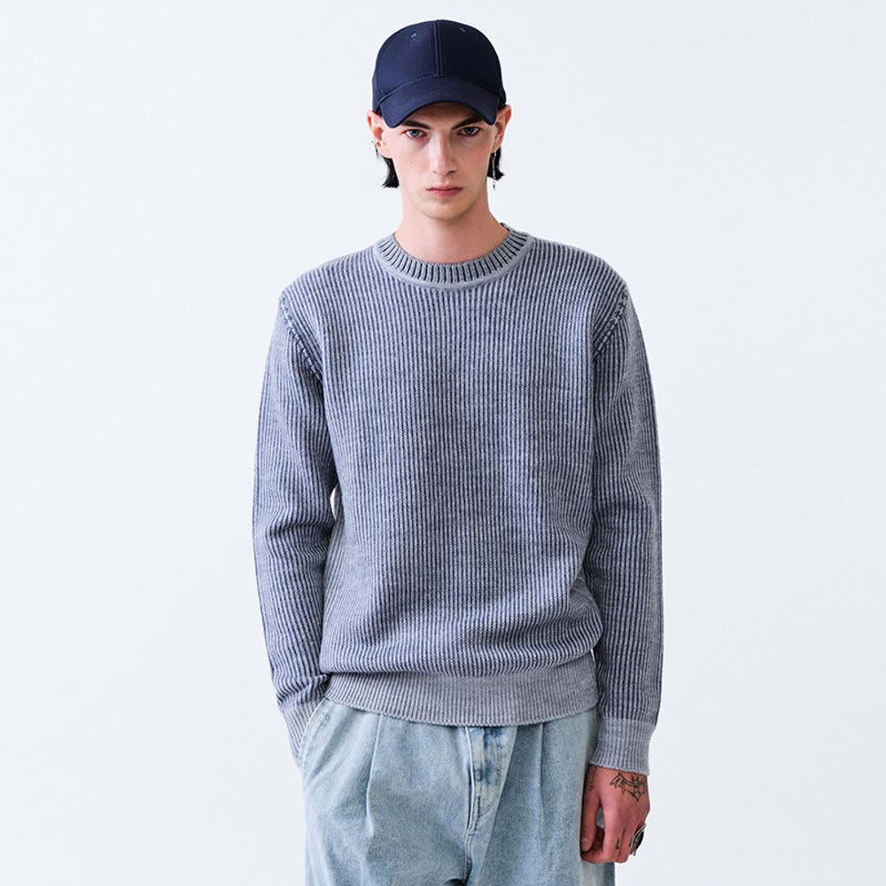 [BLACK LABEL] 블루 세미오버핏 투톤 울 블렌드 니트