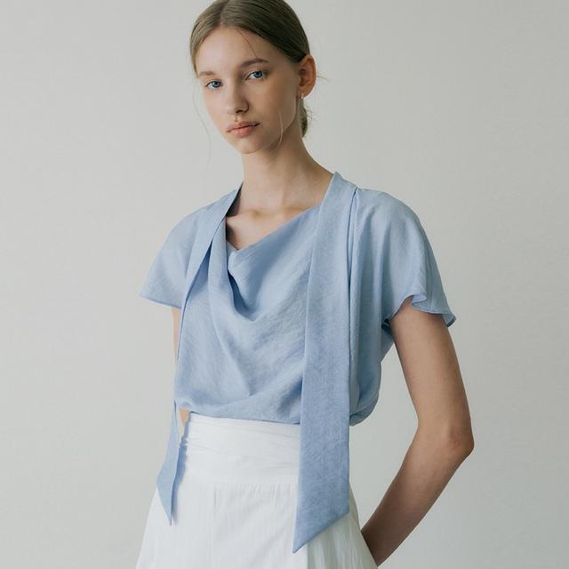 comos 862 cowl neck pin-tuck scarf blouse (2color)