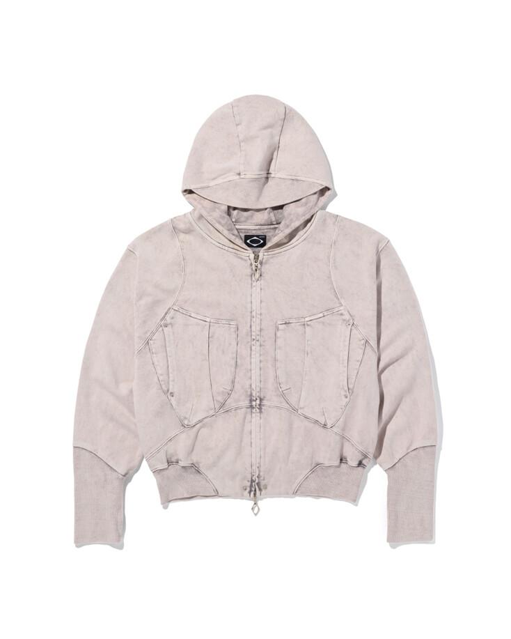 BIG POCKET HOODIE - BLEACHED PINK GREY