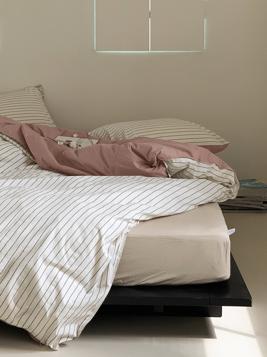 더 베를린 배색 스트라이프 60수 호텔침구 - 파우더핑크 (S/Q/K)