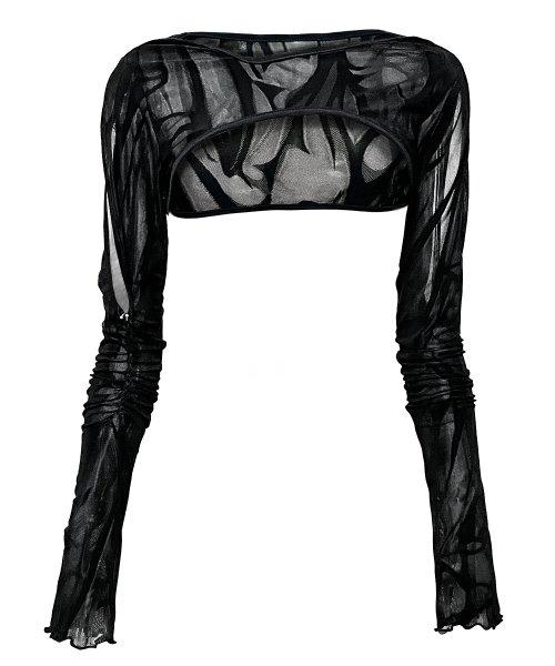 braid stone cutout arm warmer 크롭탑 - black