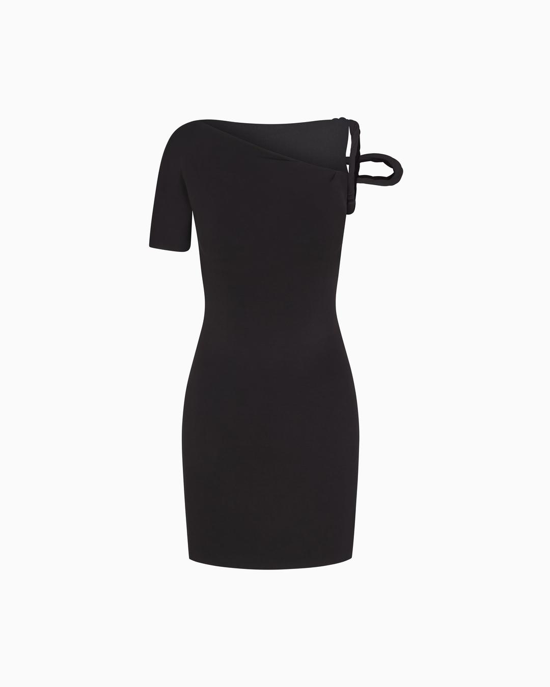 Sueded Stretch Twist Mini Dress | Black - XXS