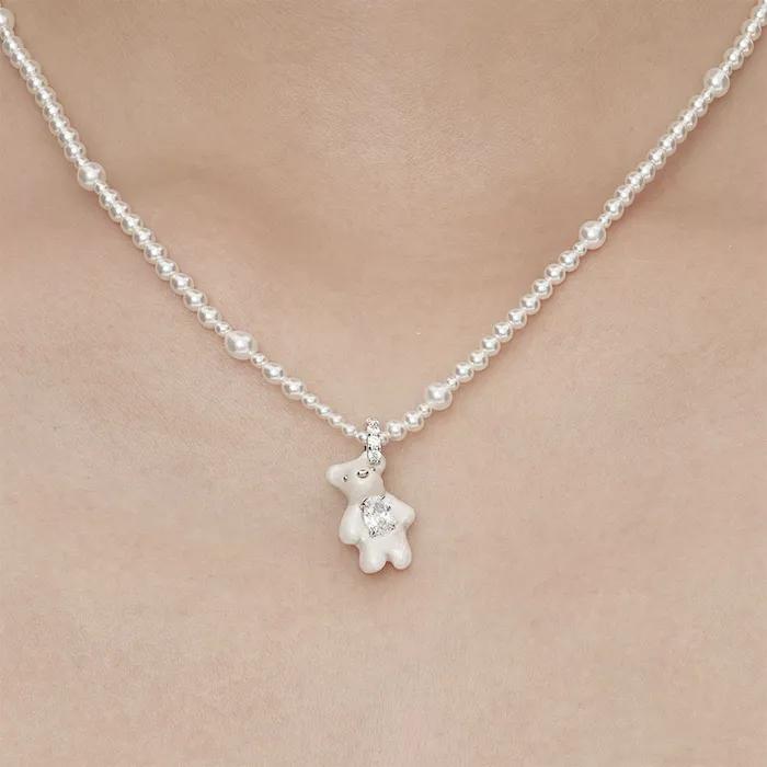 (W) MINI BEAR PEARL GRADIENT COLOR NECKLACE (WHITE)