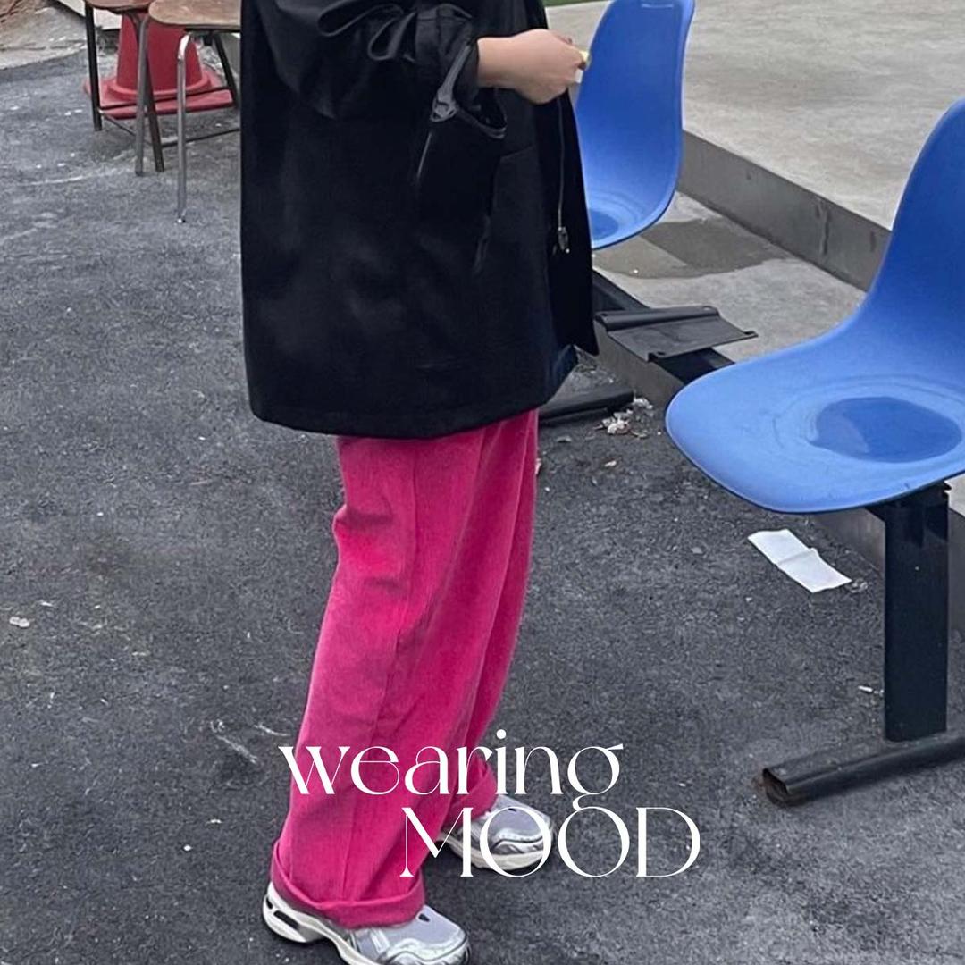 [핑크S당일] 바스켓 버닝 골덴 팬츠 핀턱 일자 와이드 롱 코듀로이 바지 (3c)