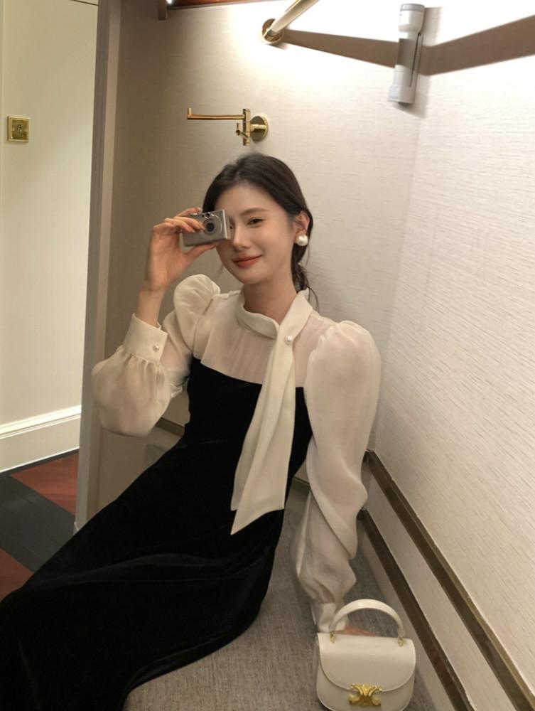 벨벳 진주스카프 원피스