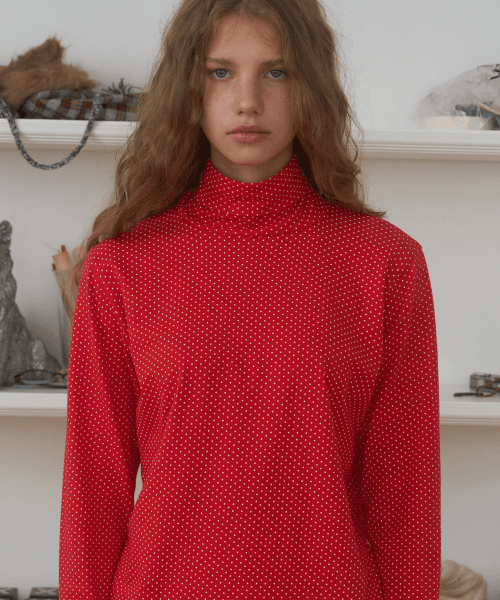 Playful Dotted Turtleneck, Red