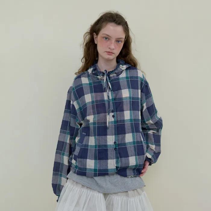 [09월 16일 예약발송]237. Check Lace Hood Jumper _ Navy