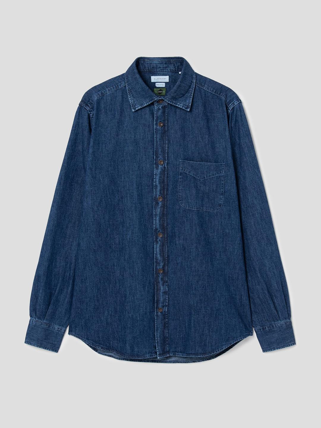 [GLANSHIRT] 데님 레귤러핏 셔츠 - 네이비