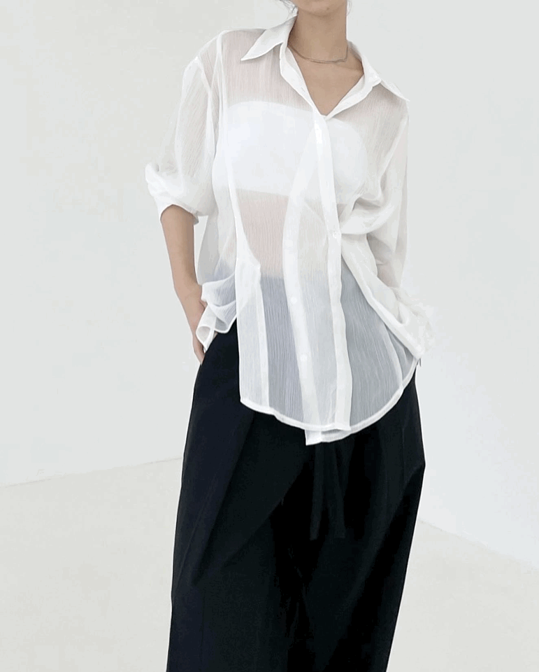 (단독진행) 리턴 투웨이 시스루 랩 셔츠 [2co]