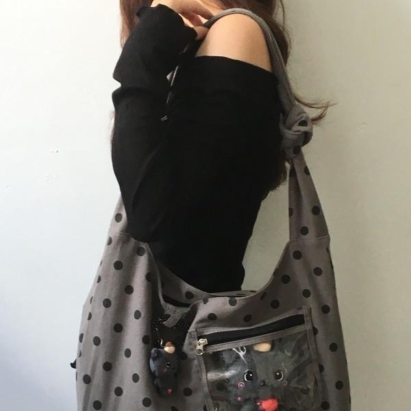 [바로배송] 도트 그레이 크로스백 (투명창 O/X , 카라비너 선택 가능)