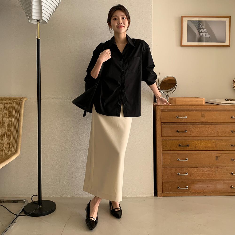 H라인 슬릿 디테일 스커트_IVORY